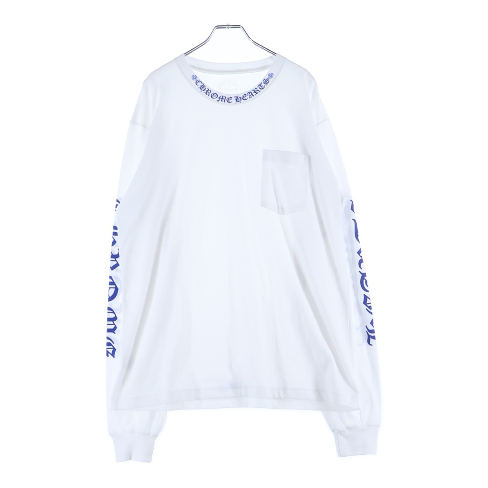 CH L S 1 ネックロゴプリント ロングスリーブ 長袖Tシャツ カットソー ホワイト/ブルー Bランク