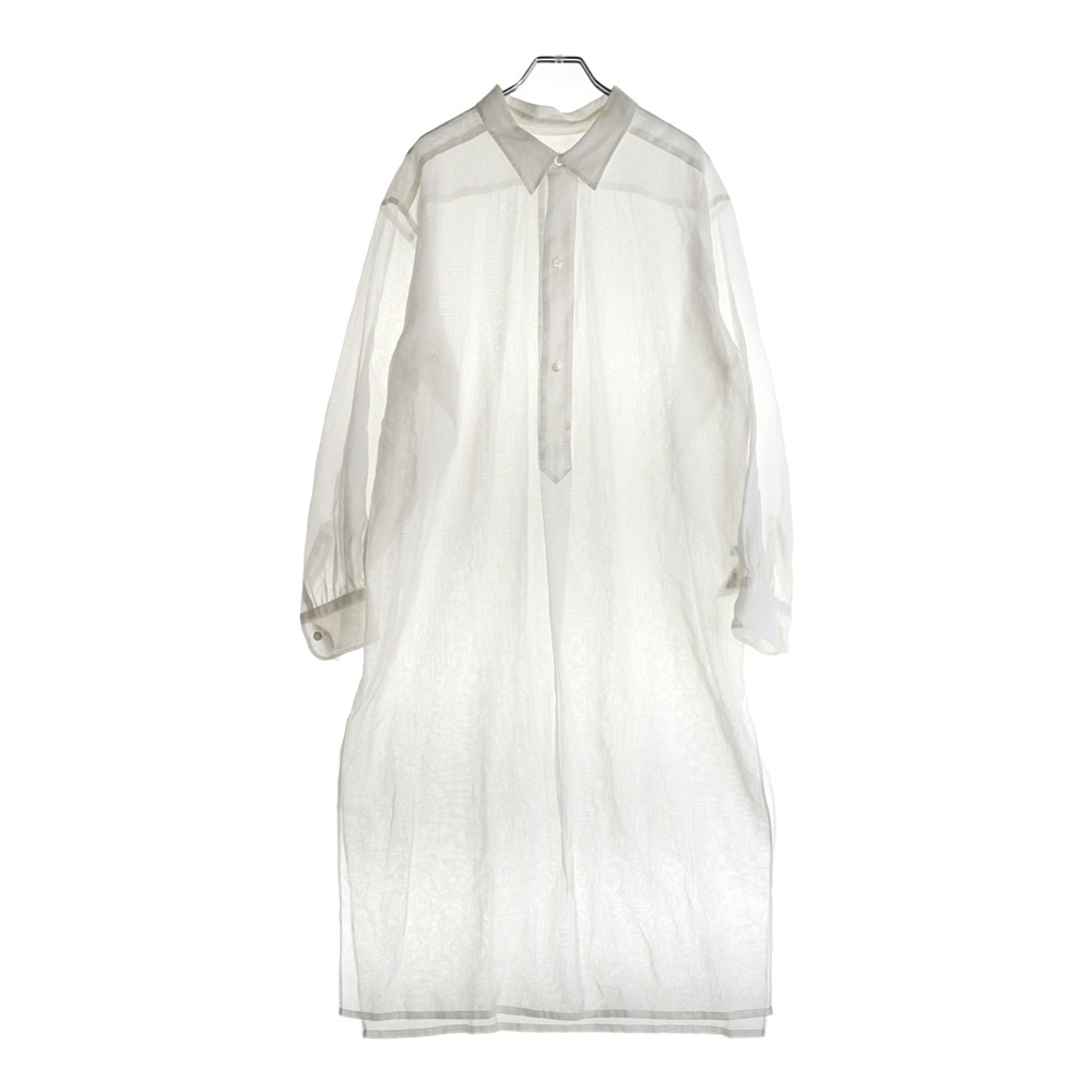 コットンボイルロングシャツ 長袖ワンピース レディース ホワイト Bランク
