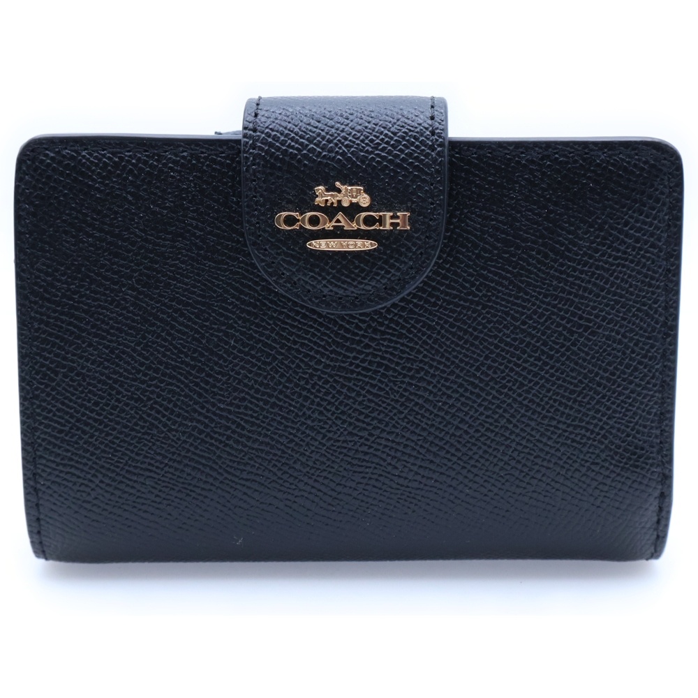 コンパクトウォレット 二つ折り財布 ブラック レザー ゴールド金具 ブラック Bランク