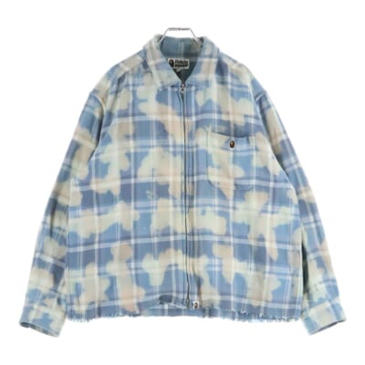 BLEACHED BAPE CHECK SHIRT JACKETブリーチ加工 チェック柄 長袖シャツジャケット ブルー 001SHK301005M Bランク
