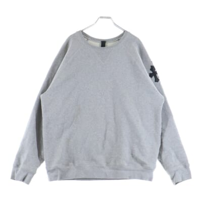 Y NOT ワイノット トリプルクロスレザーパッチ クルーネックスウェット トレーナー グレー Bランク