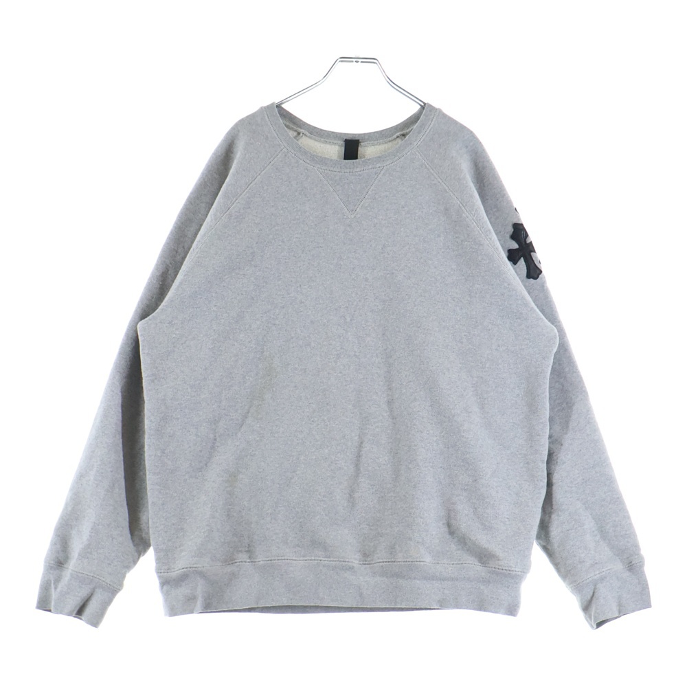 Y NOT ワイノット トリプルクロスレザーパッチ クルーネックスウェット トレーナー グレー Bランク