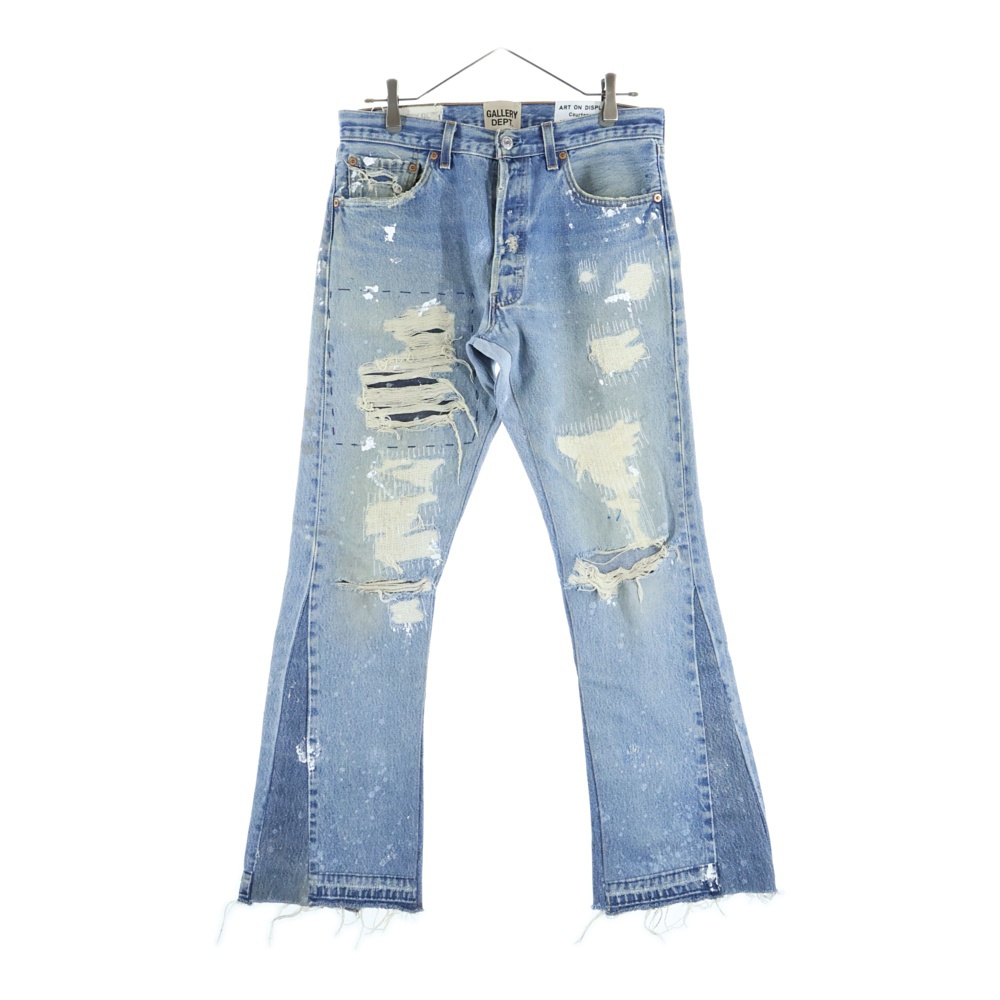 INDIANA FLARE PANTS インディアナフレア ダメージ再構築デザイン ボタンフライ デニムパンツ インディゴ Bランク