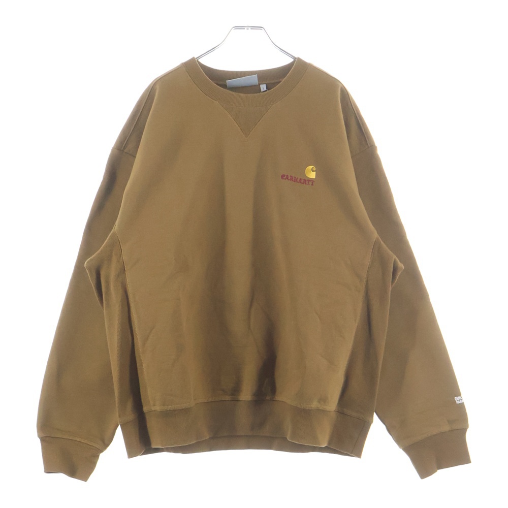 ×WACKO MARIA フロントロゴ 刺繍 クルーネック 長袖スウェットトレーナー カットソー ベージュ 202.20PO00489 Aランク