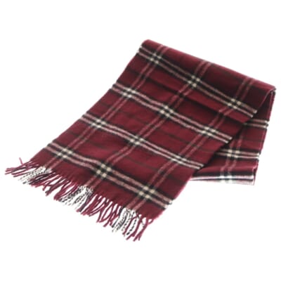 ノバチェック フリンジマフラー ボルドー ウール Aランク