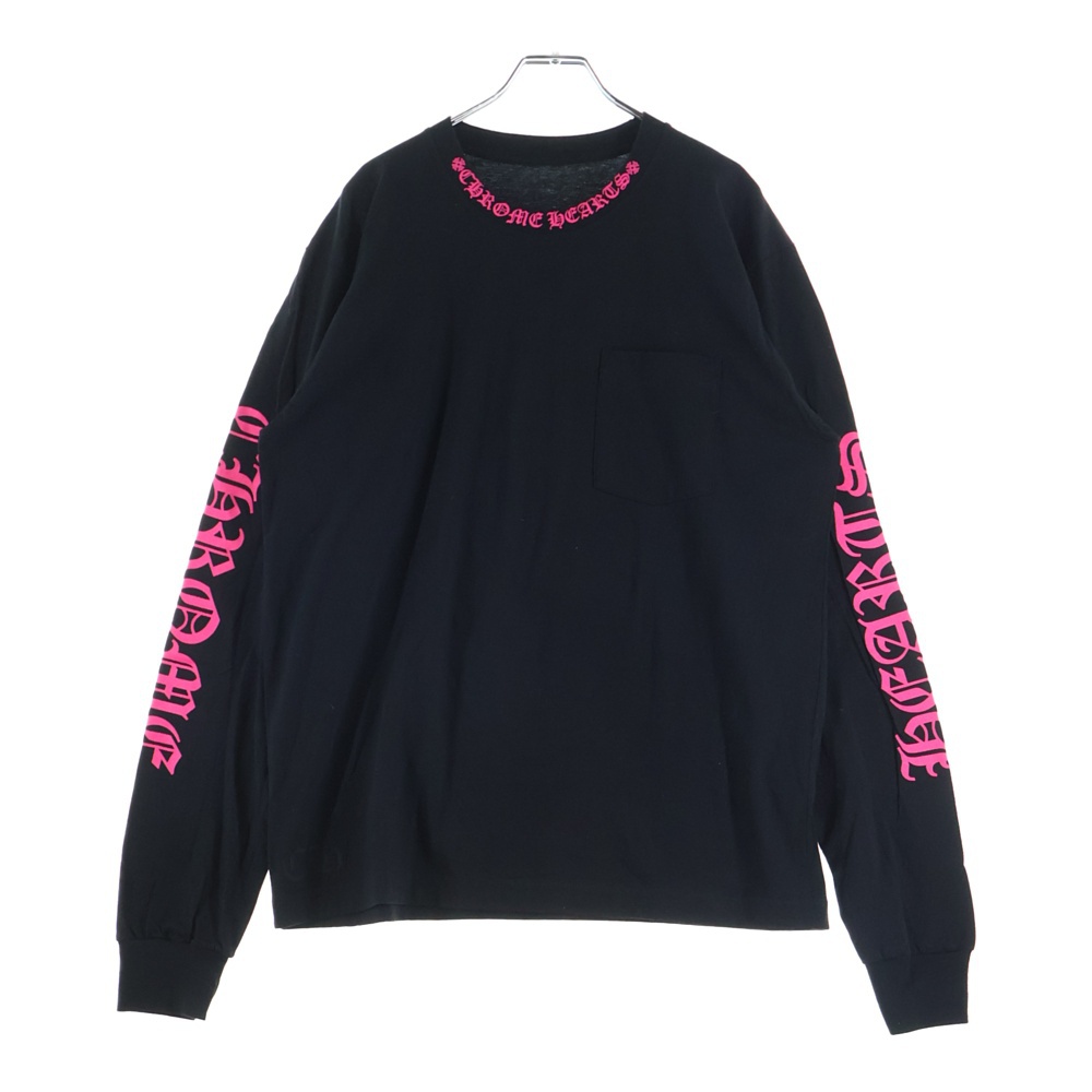 CH L S 1 ネックロゴプリント長袖カットソー 長袖Tシャツ ブラック/ピンク Sランク
