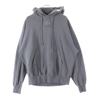 ×WIND AND SEA ウィンダンシー ロゴ刺繍 プルオーバーパーカー グレー NHWS-004 Aランク