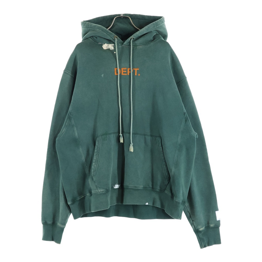 LOGO OVER SIZED HOODIE ダメージ加工 ロゴオーバーサイズプルオーバースウェットパーカー グリーン Aランク