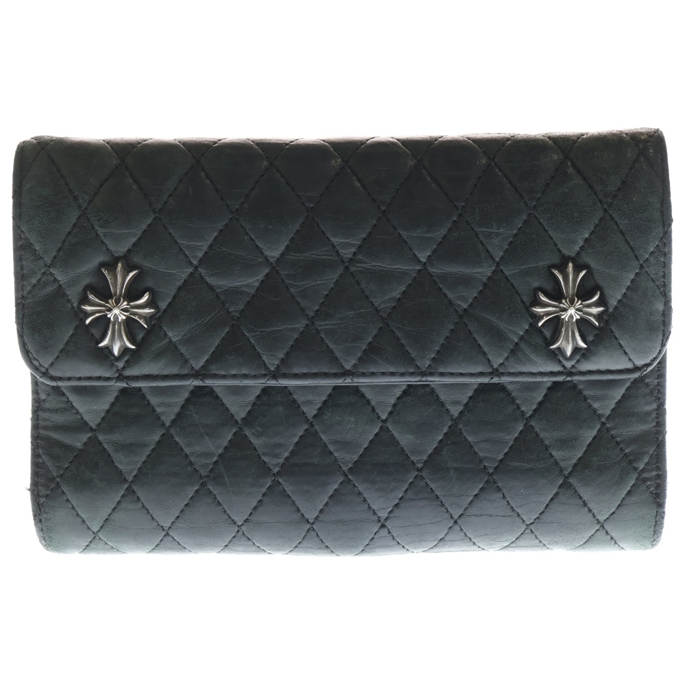 WAVE4 QLT 3SNP #4ウェーブ キルティング レザーウォレット 長財布 #5ダガーキーリングセット ブラック Bランク