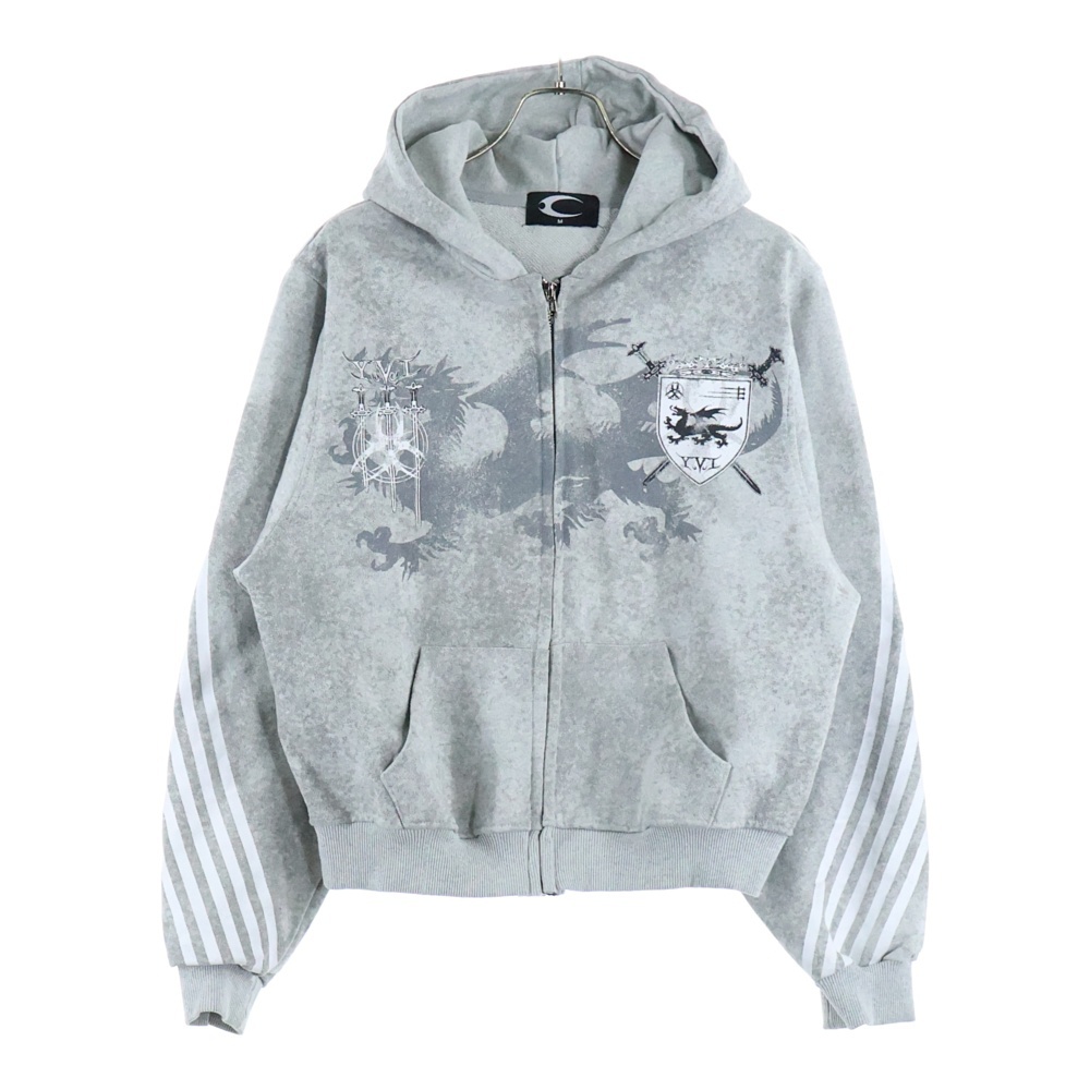 ヴィンテージ加工 ジップアップパーカー フーディ グレー Aランク