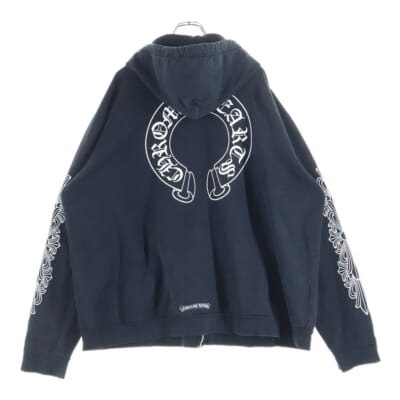 SWTSHRT HD ZIP ダガージップ アームフローラル バックホースシュープリント ジップアップスウェットパーカー フーディー ブラック Bランク