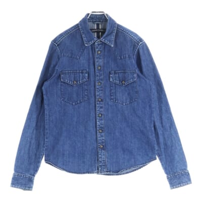OLD DENIM WESTERN オールド デニムウエスタン 袖クロスパッチ クロスボタン デニム長袖シャツ インディゴ Bランク