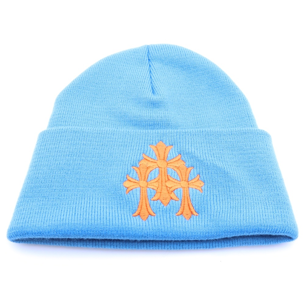WATCH CAP 3 CH CRS NEON セメタリークロス刺繍ビーニーキャップ帽子 ニットキャップ ライトブルー/オレンジ Aランク
