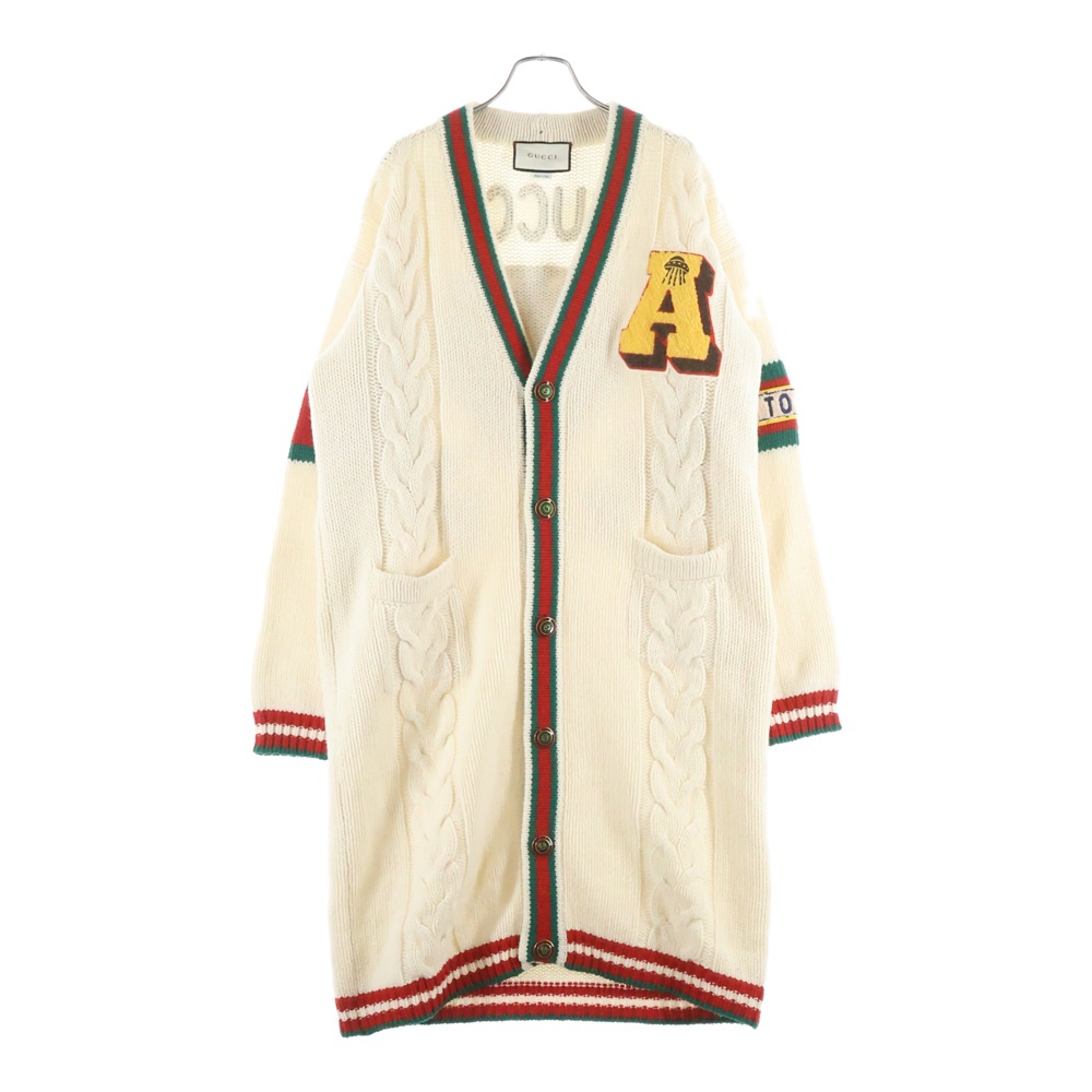 Long Wool Knit Cardigan ロゴ刺繍 ロングウールニットカーディガン アイボリー 501427 X9N09 Aランク