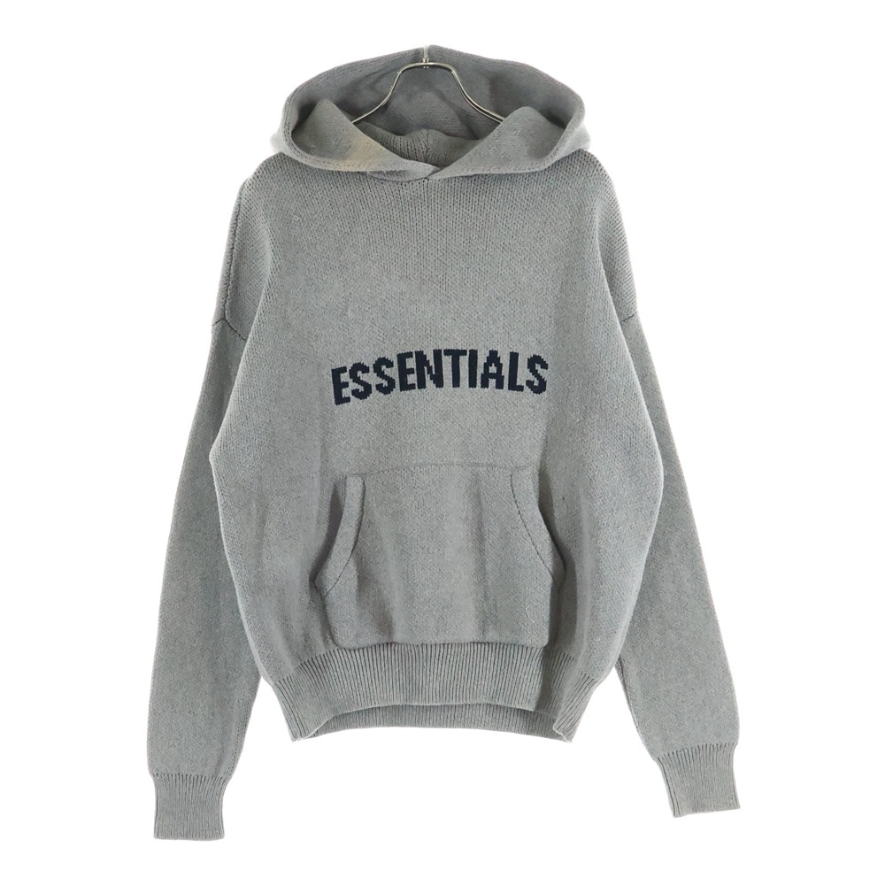 KNIT HOODIE ロゴプリント プルオーバーニットパーカー フーディー グレー Aランク