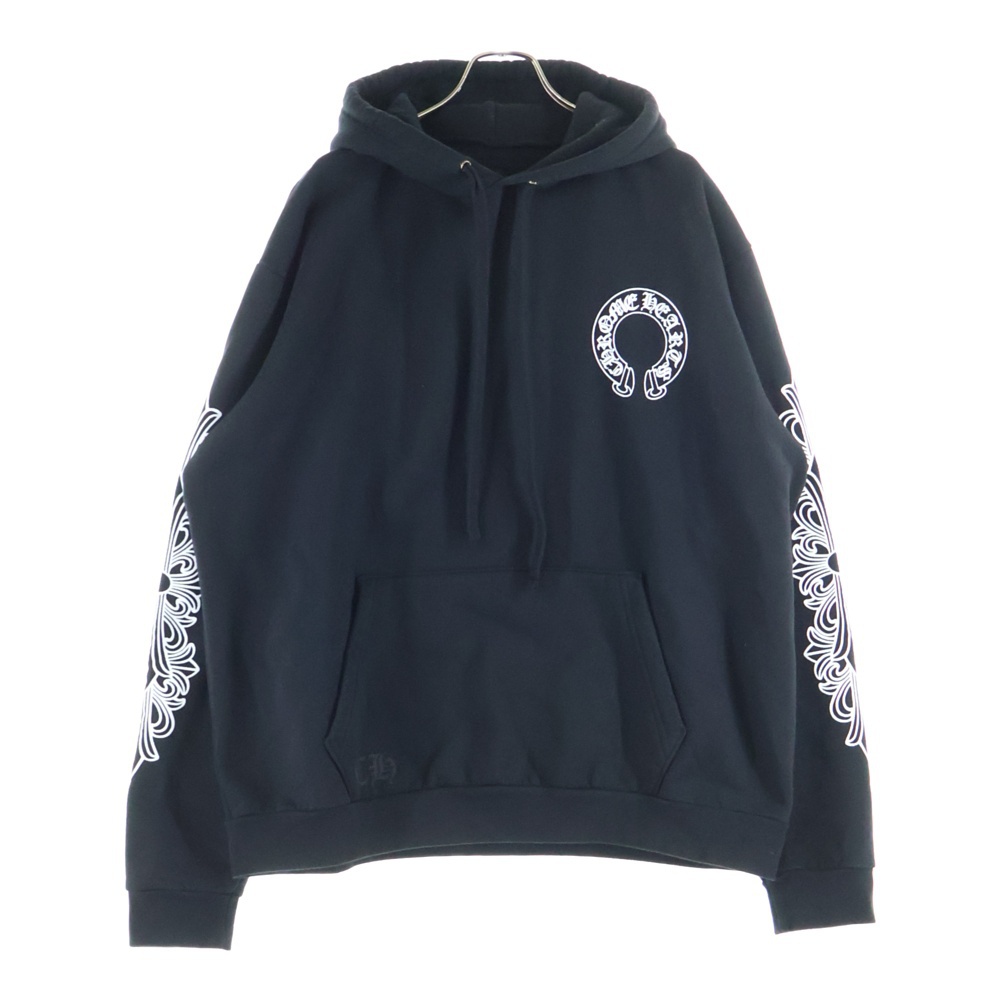 SWTSHRT PLVR アームフローラル バックホースシュープリント プルオーバースウェットパーカー フーディー ブラック Sランク