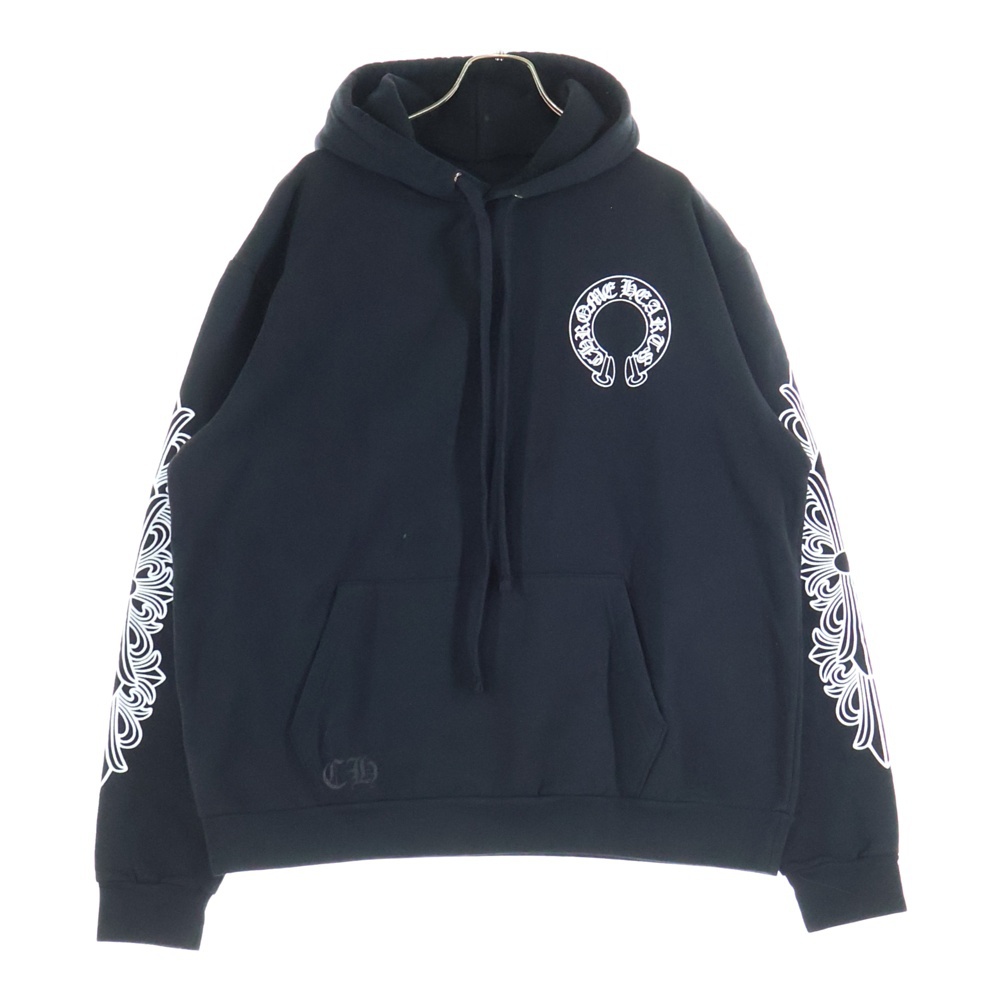 HORSESHOE PULLOVER HOODIE ホースシュープリント アームフローラル プルオーバースウェットパーカー フーディ ブラック Sランク