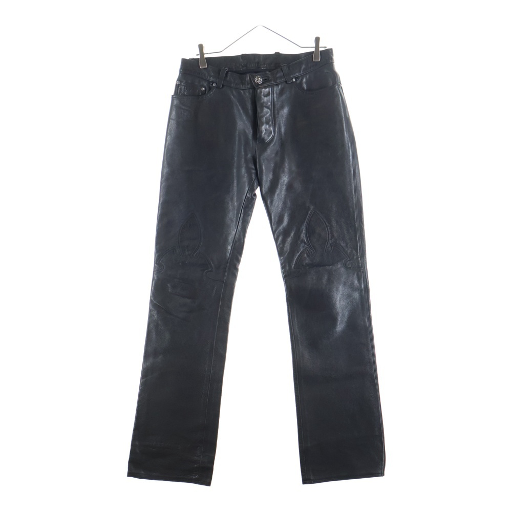 LTHR PANTS フレアニー クロスボールボタンフライ レザーパンツ ブラック Bランク