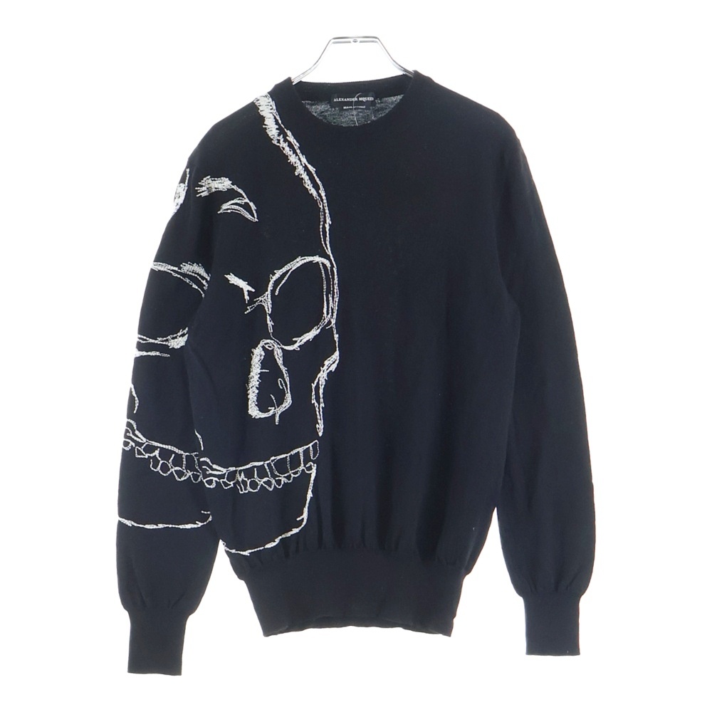 スカル刺繍 クルーネックニットセーター ブラック 551169 Q1WSO Aランク