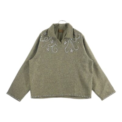 Diamond Floral Knit パール装飾 長袖ツイードシャツ ベージュ Aランク