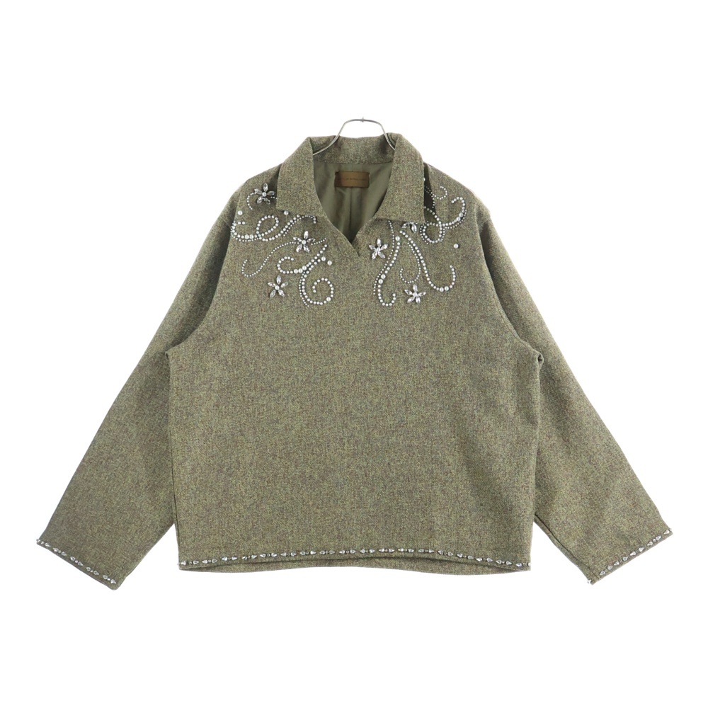 Diamond Floral Knit パール装飾 長袖ツイードシャツ ベージュ Aランク