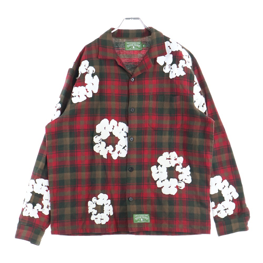 COTTON WREATH Pajama Shirts コットン フラワー パジャマ 長袖シャツ レッド Aランク