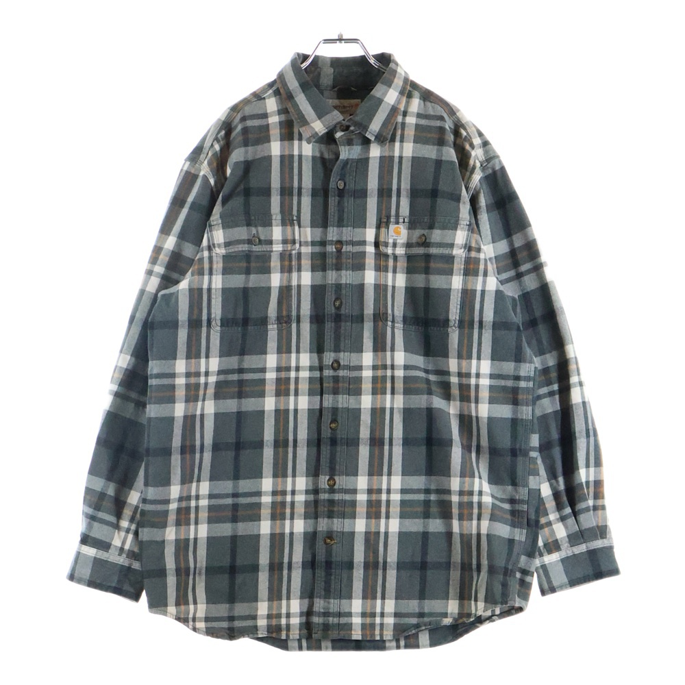 16AW RUGGED FLEX RELAXED FIT FRANNEL LONG SLEEVE SNAP PLAID SHIRT フロントロゴ チェック プレイド コットン 長袖シャツ グレー 102216 026 Bランク