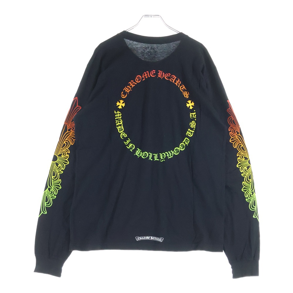 FLRL CRS HORSESHOE LS TEE 袖フローラル ホースシュー マルチカラー ロゴプリント クルーネック ロングスリーブ 長袖Tシャツ カットソー ブラック Bランク