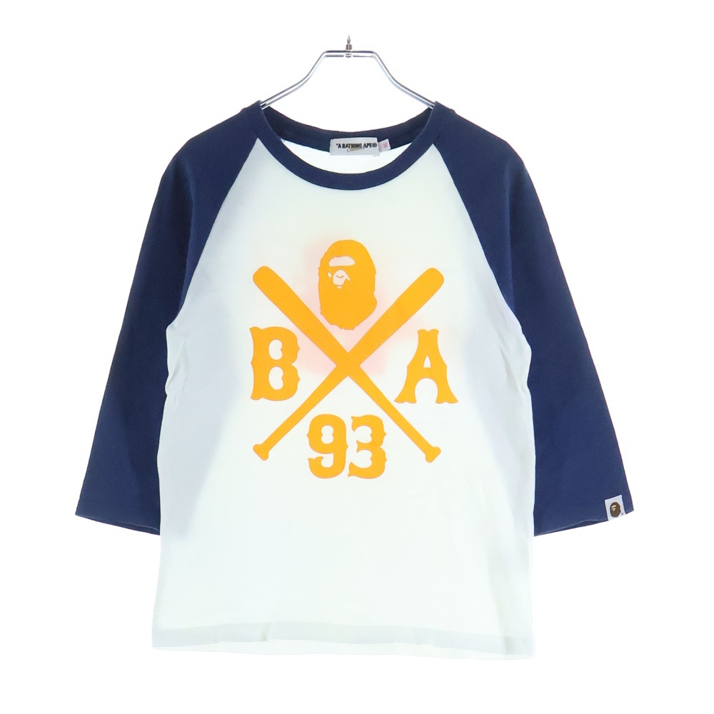 フロントプリント ラグランTシャツ カットソー ネイビー/ホワイト レディース Bランク