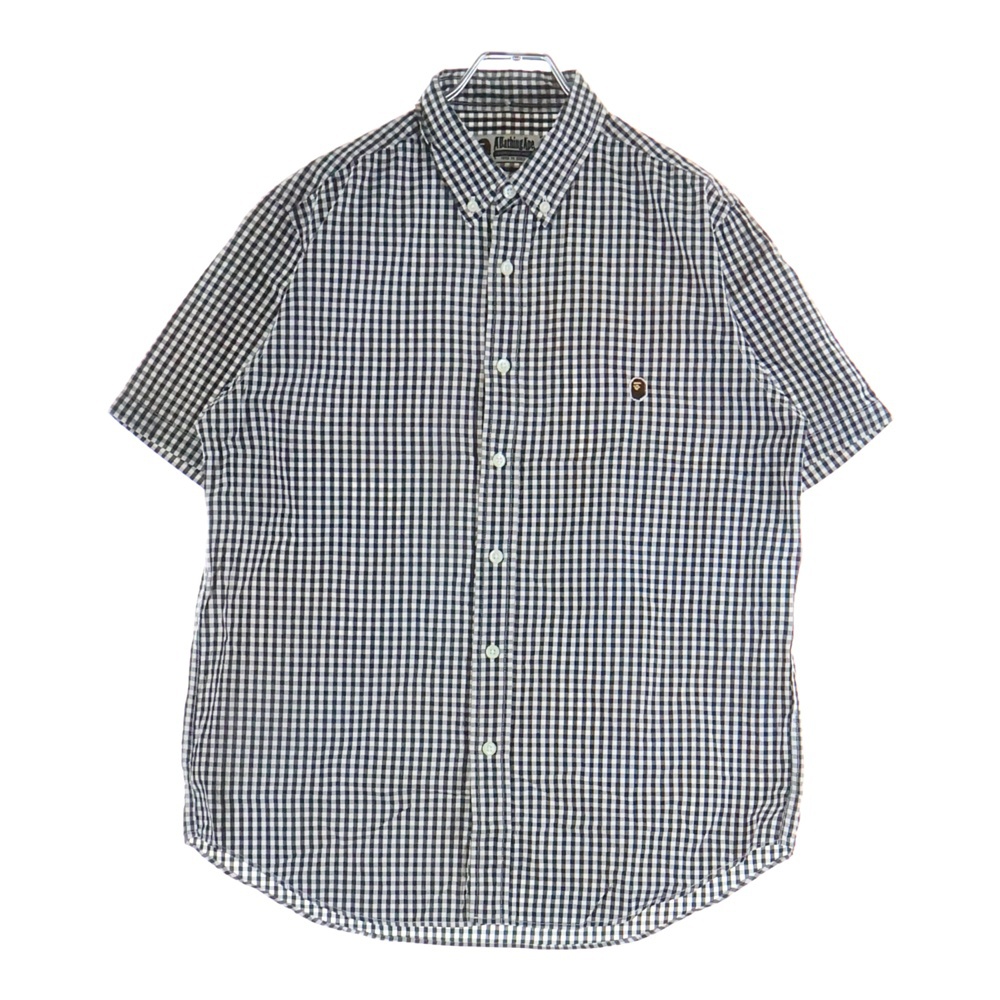 フロントロゴ コットン ギンガムチェック柄 半袖シャツ ブラック Bランク