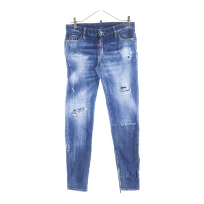 20SS 裾ジップ ペイントクラッシュ加工 スキニーデニムパンツ インディゴ S75LB0272 S30342 Bランク