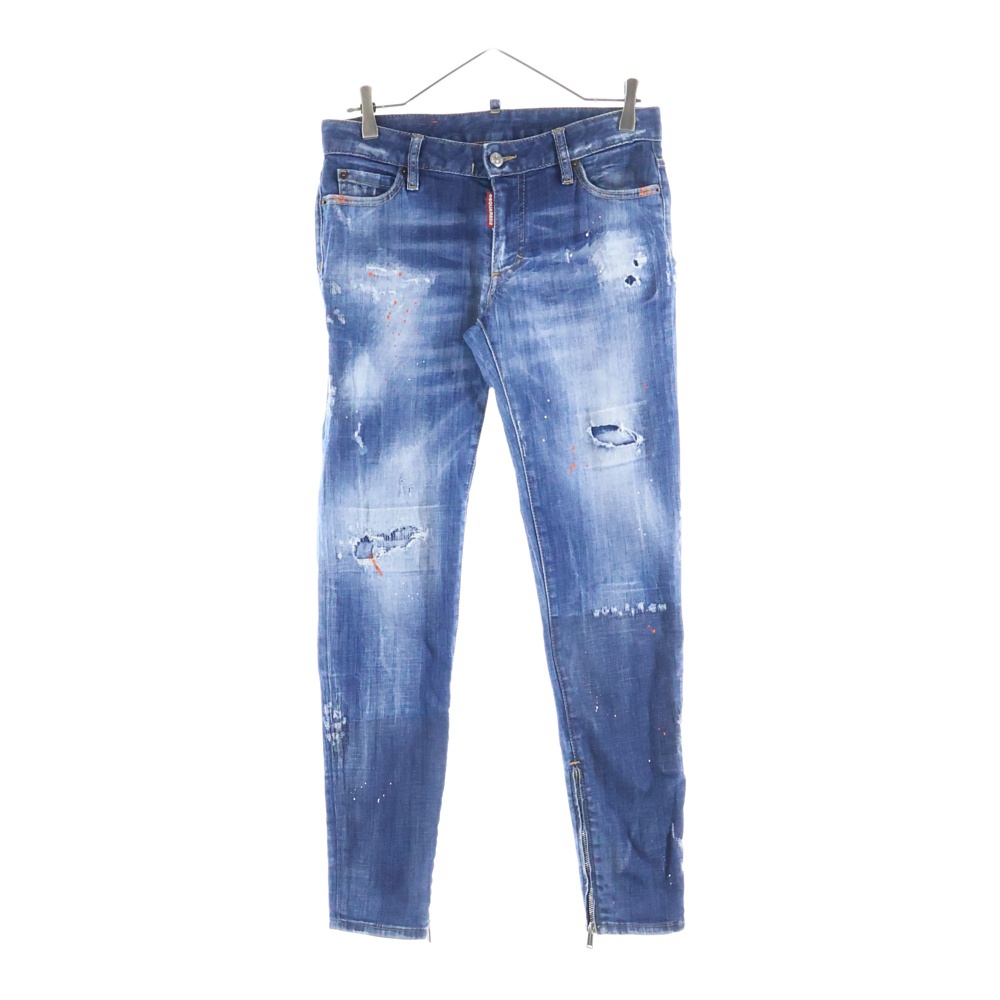 20SS 裾ジップ ペイントクラッシュ加工 スキニーデニムパンツ インディゴ S75LB0272 S30342 Bランク