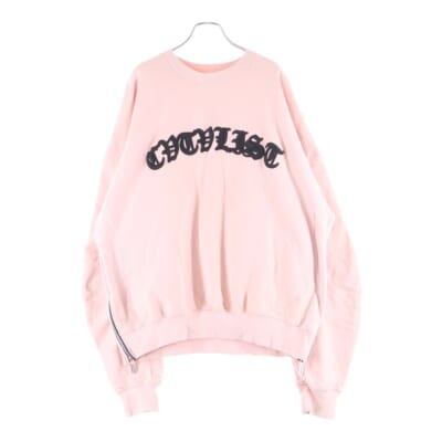 フロントロゴプリント 裾ジップ クルーネックスウェットトレーナー ピンク 2401010301 Bランク