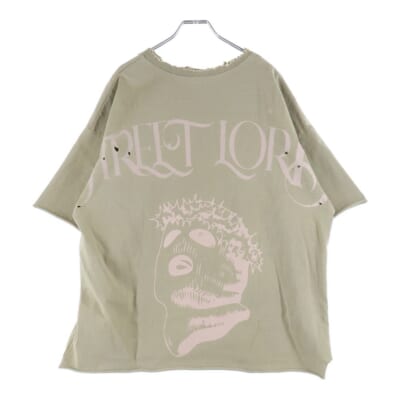 STREET LORD TEE フロントプリント ダメージ加工 半袖Tシャツカットソー ベージュ Bランク