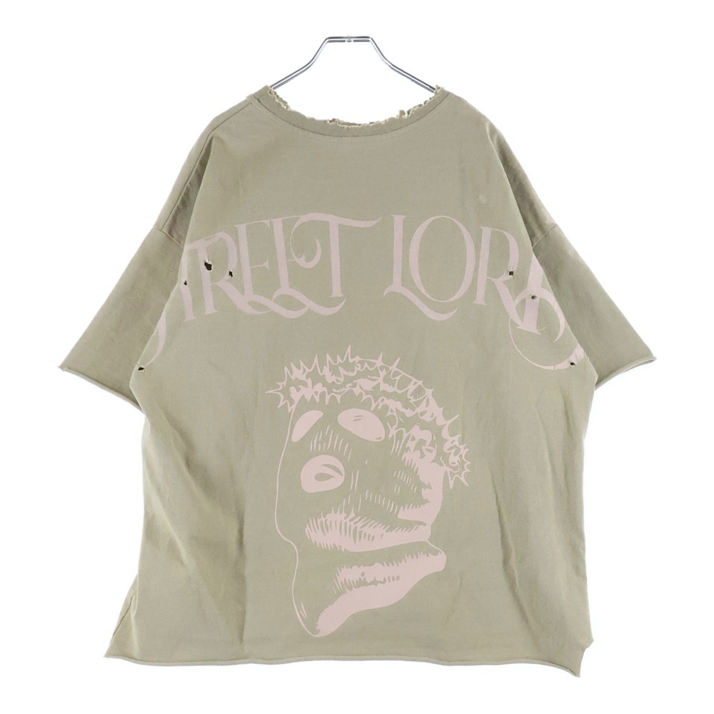 STREET LORD TEE フロントプリント ダメージ加工 半袖Tシャツカットソー ベージュ Bランク