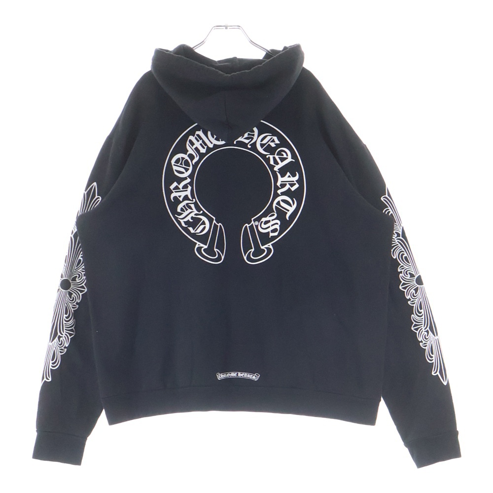 HORSESHOE PULLOVER HOODIE ホースシュープリント アームフローラル プルオーバースウェットパーカー フーディ ブラック Bランク