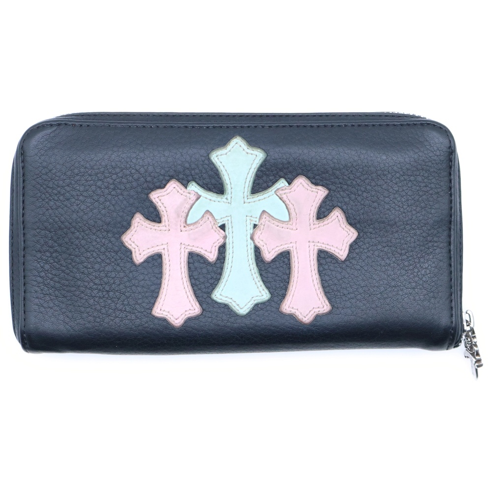 REC F ZIP 3セメタリークロスパッチ ダガージップ ラウンドファスナーウォレット 長財布 ブラック/ピンク/ブルー Bランク