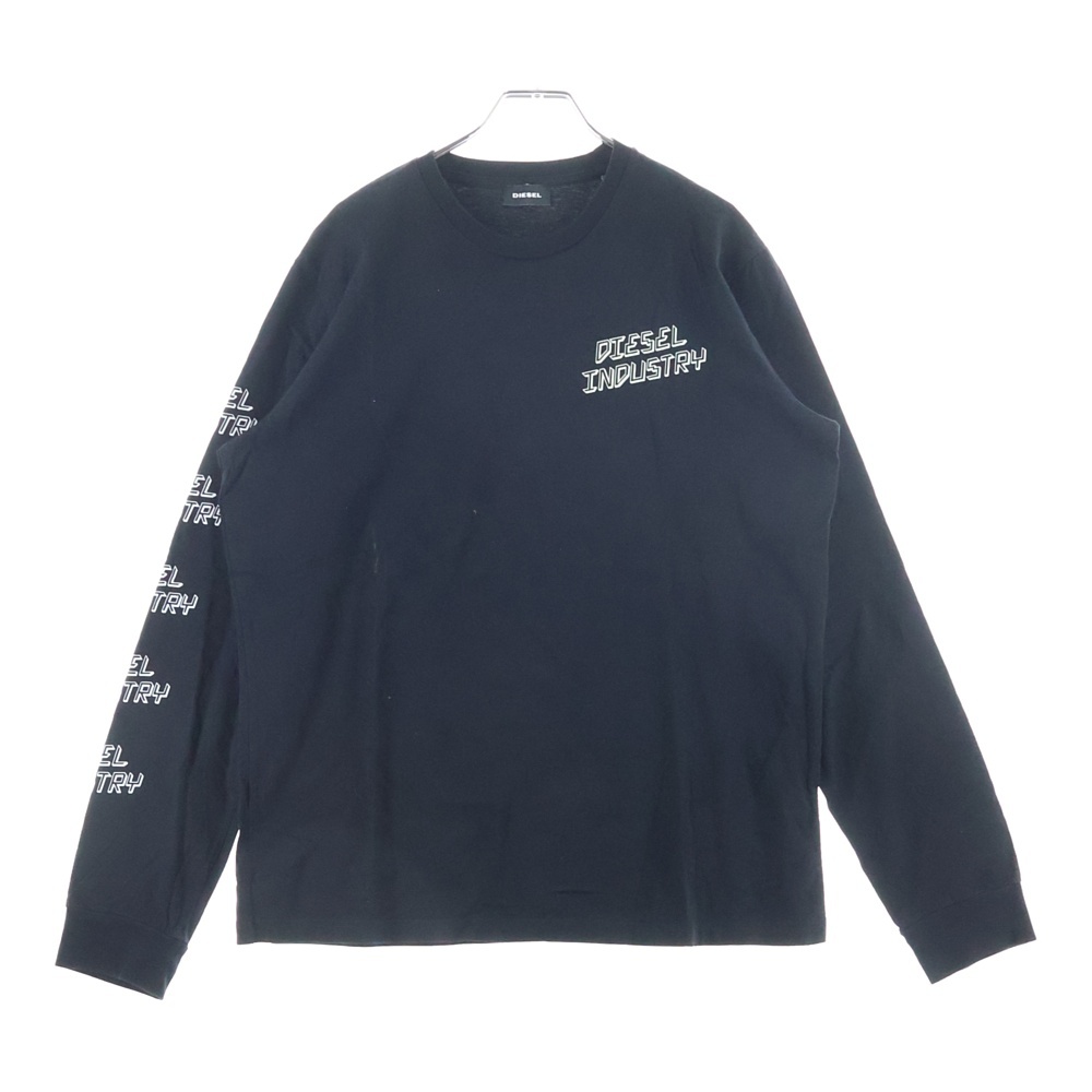 フロントサイドロゴプリント 長袖Tシャツ コットン ブラック Bランク