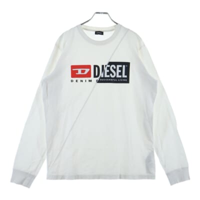 フロントロゴプリント 長袖Tシャツ コットン ホワイト Bランク