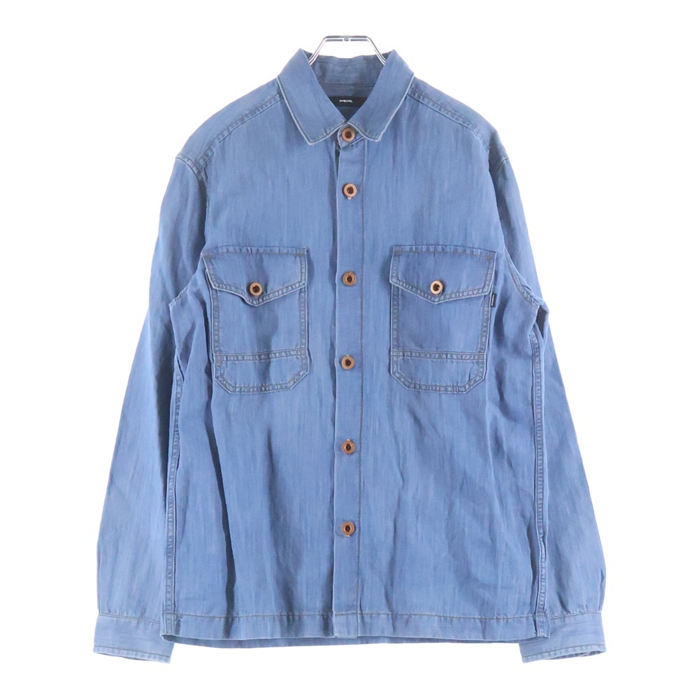 デニム 長袖シャツ コットン リネン ライトブルー Aランク