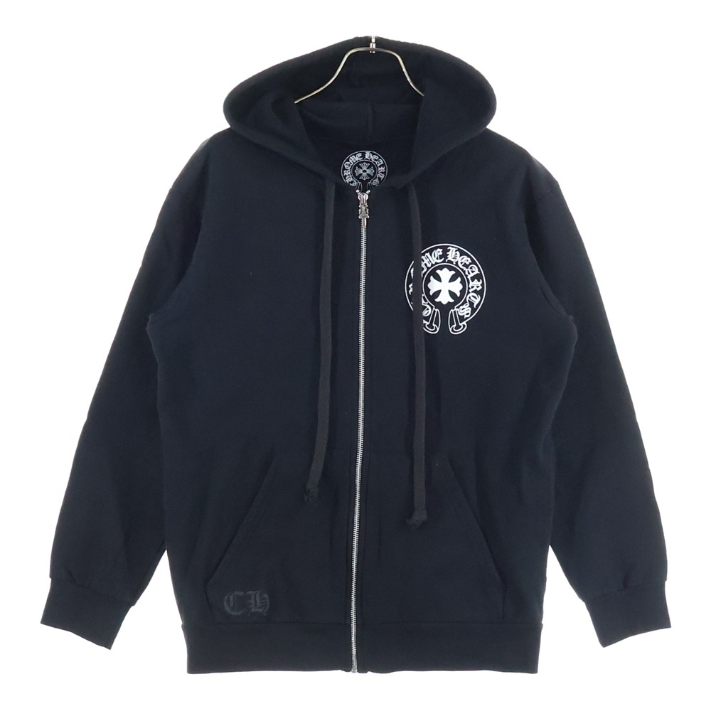 SWTSHRT HD ZIP ホースシュー オールドイングリッシュ文字プリント 裏起毛 ダガージップ スウェットパーカー ブラック Bランク