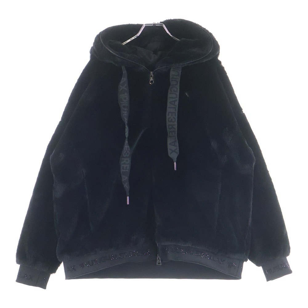 ロゴラインストーン フードジップ ファージャケット ブラック Bランク