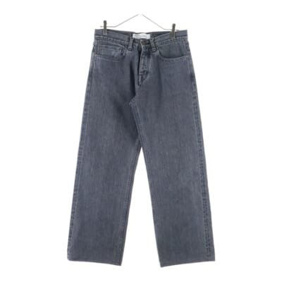 19SS ロゴパッチ付き ボタンフライ ストレートデニムパンツ ブラック Bランク