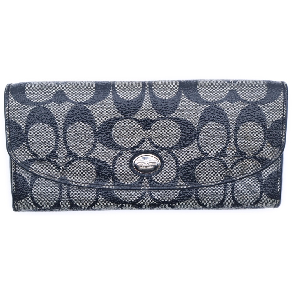 シグネチャーロゴ キャンバス 長財布 ロングウォレット グレー/ブラック Bランク