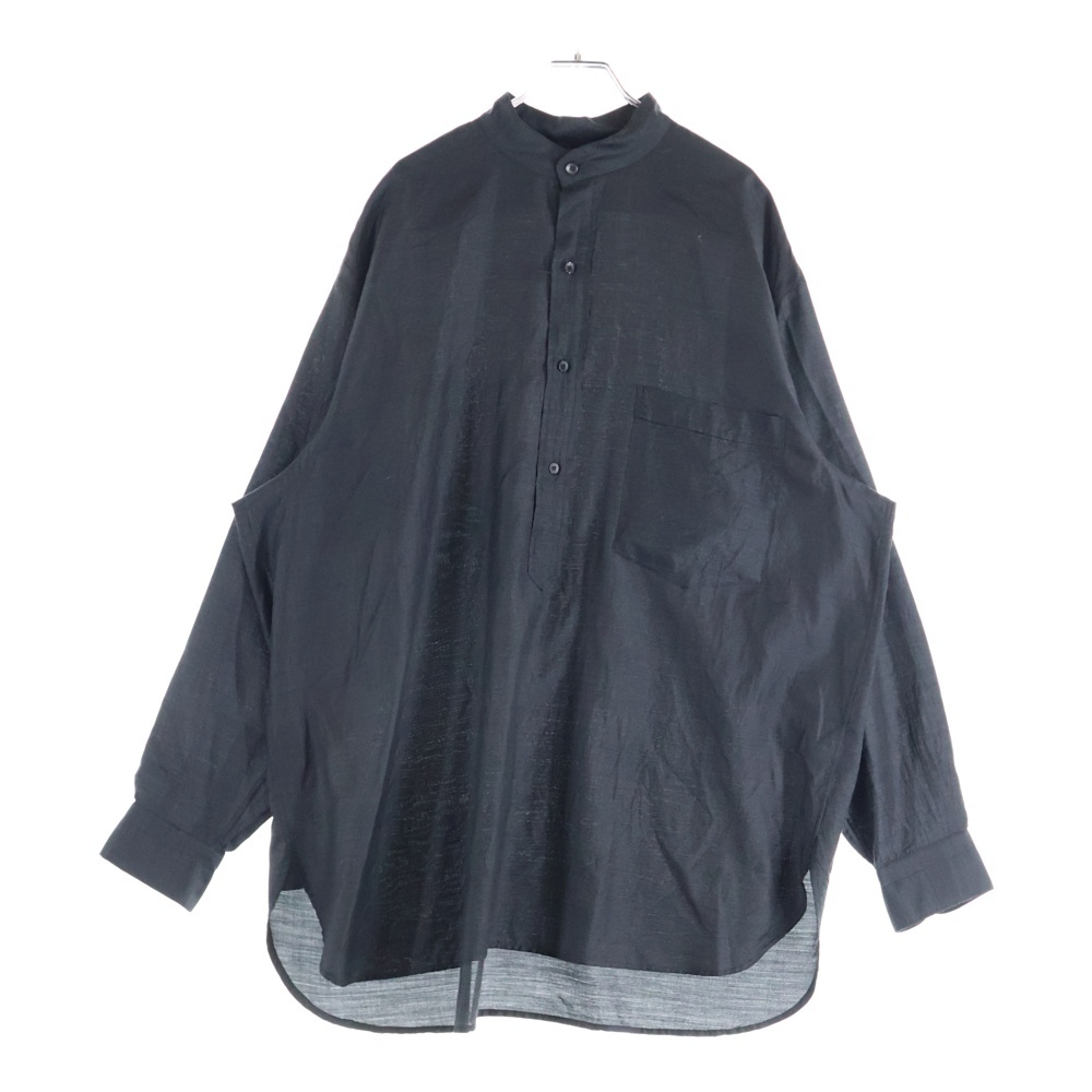24SS WOOL SILK PULLOVER SHIRT ノーカラー ウール シルク プルオーバー 長袖シャツ ブラック Z01-02009 Aランク