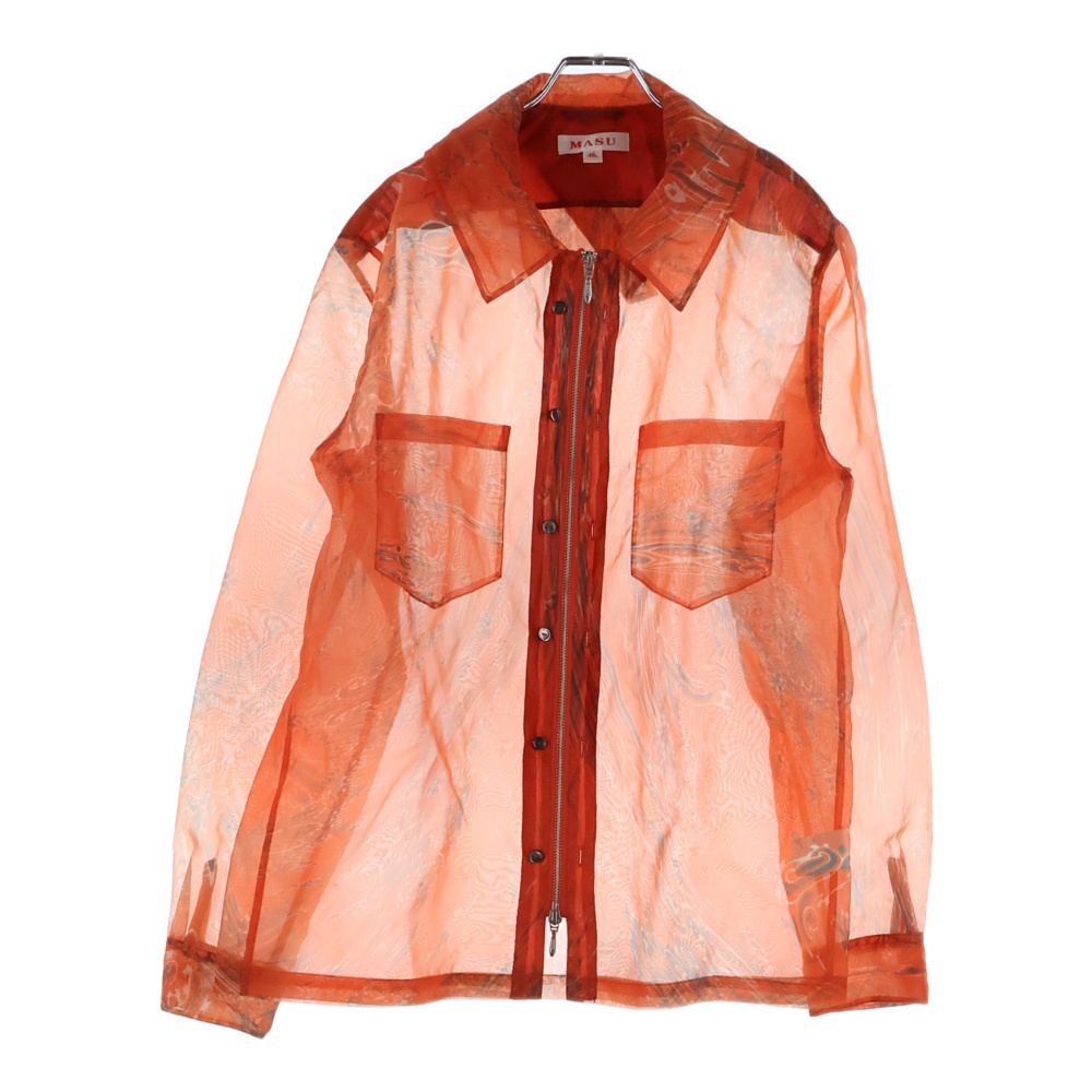 ZIP-UP MARBLE BANDANA SHIRT バンダナ柄 ナイロン ジップアップ 長袖シャツ オレンジ MVFW-SH0422 Bランク