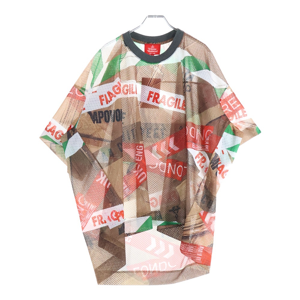 メッシュプリント総柄 クルーネック 半袖Tシャツ カットソー マルチカラー 16-12-341029-00 Sランク