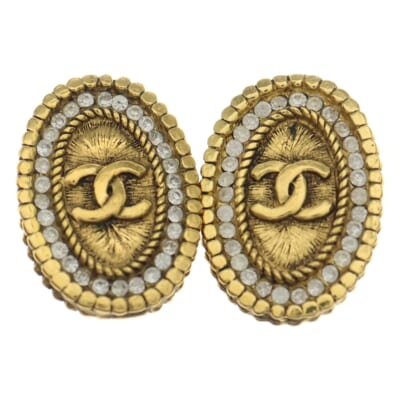 ヴィンテージシャネル ココマークオーバル ラインストーン イヤリング ゴールド Bランク