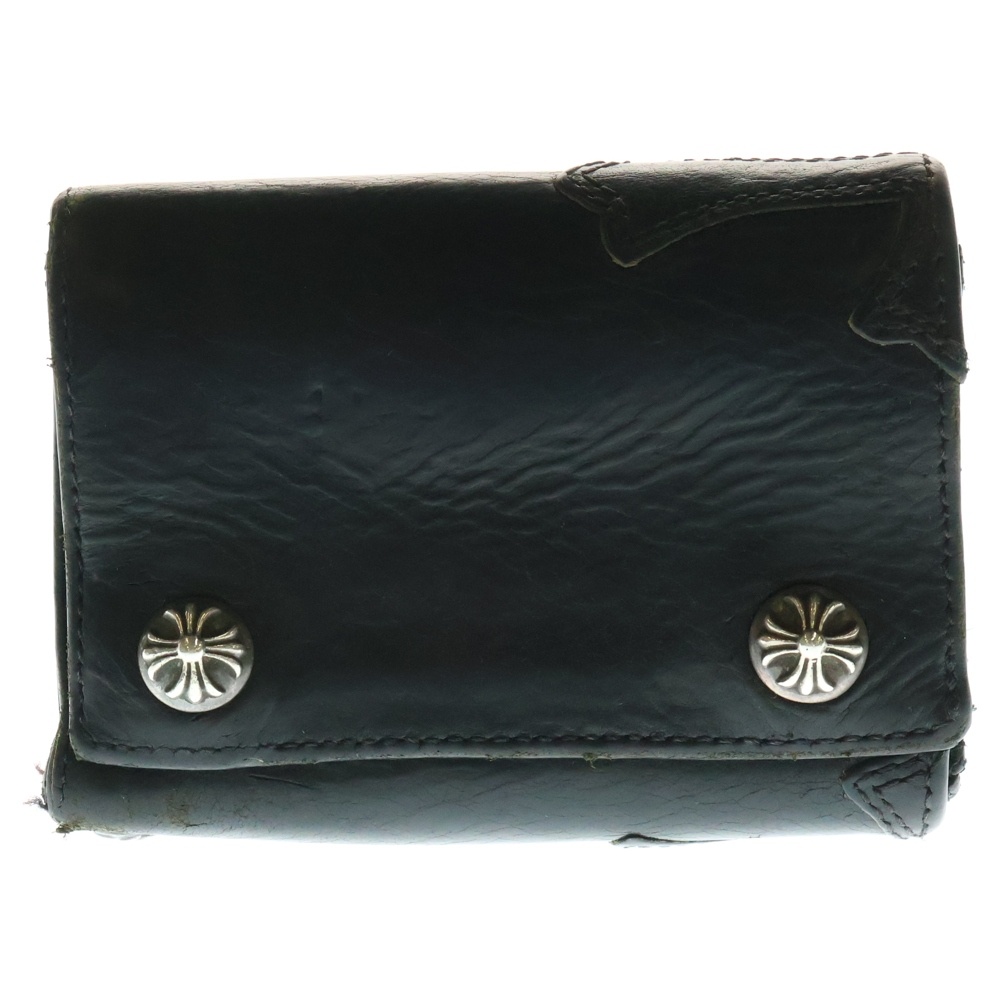 3FOLD 3フォールド クロスパッチ付きクロスボールボタン レザーウォレット 財布 ブラック BCA364 Bランク