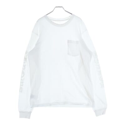CH LS NECK LOGO TEE ネックロゴプリント長袖Tシャツ ロンT ホワイト/ホワイト Bランク